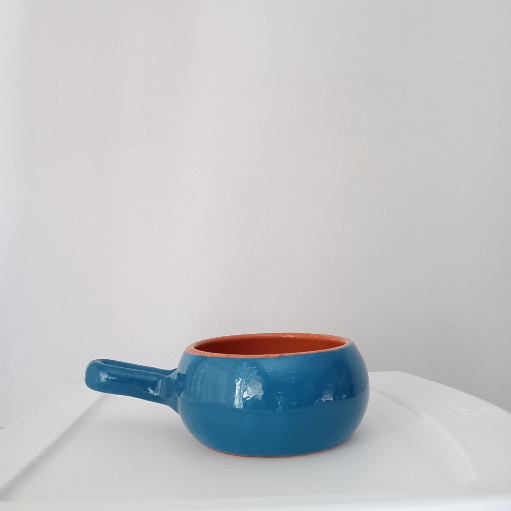 De Silva Glazed Terracotta Crock Ceramic Made in Italy Blue 4" Width Handle